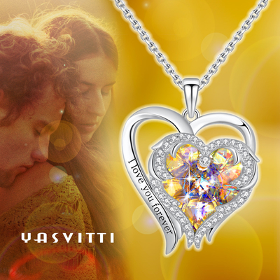 0.79x0.98in Sterling Silver Double Heart Necklace Austrian crystal Geel Kristal