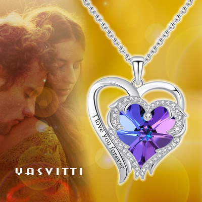 Hypoallergenic 925 het Purpere Kristal van Sterling Silver Heart Pendant Necklace Austrian crystal