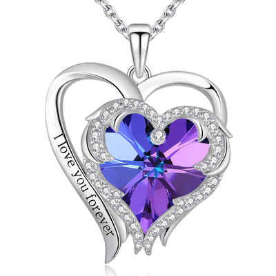 Hypoallergenic 925 het Purpere Kristal van Sterling Silver Heart Pendant Necklace Austrian crystal