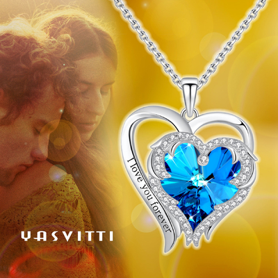 0.79x0.98in Dubbel Blauw Kristal 925 van Austrian crystal van de Hart Dwarshalsband Sterling Silver