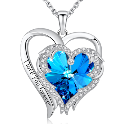 0.79x0.98in Dubbel Blauw Kristal 925 van Austrian crystal van de Hart Dwarshalsband Sterling Silver