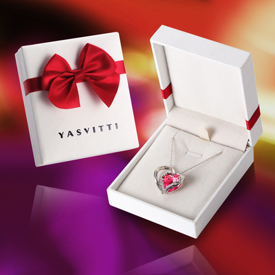 Loodvrij Sterling Silver Heart Pendant Necklace 1.18x0.98in Roze Kristal van Austrian crystal