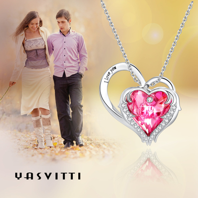 Loodvrij Sterling Silver Heart Pendant Necklace 1.18x0.98in Roze Kristal van Austrian crystal