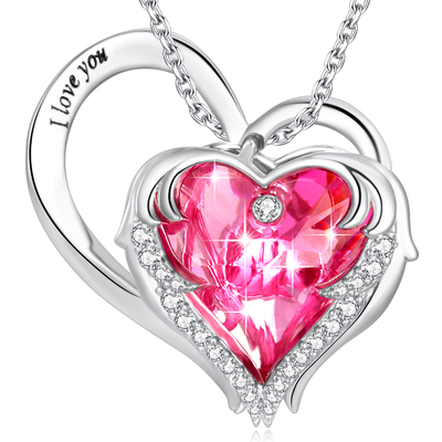 Loodvrij Sterling Silver Heart Pendant Necklace 1.18x0.98in Roze Kristal van Austrian crystal